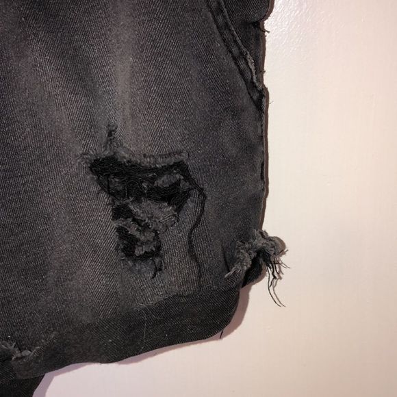 Black Distressed Short Jean Overalls - Picture 4 of 6